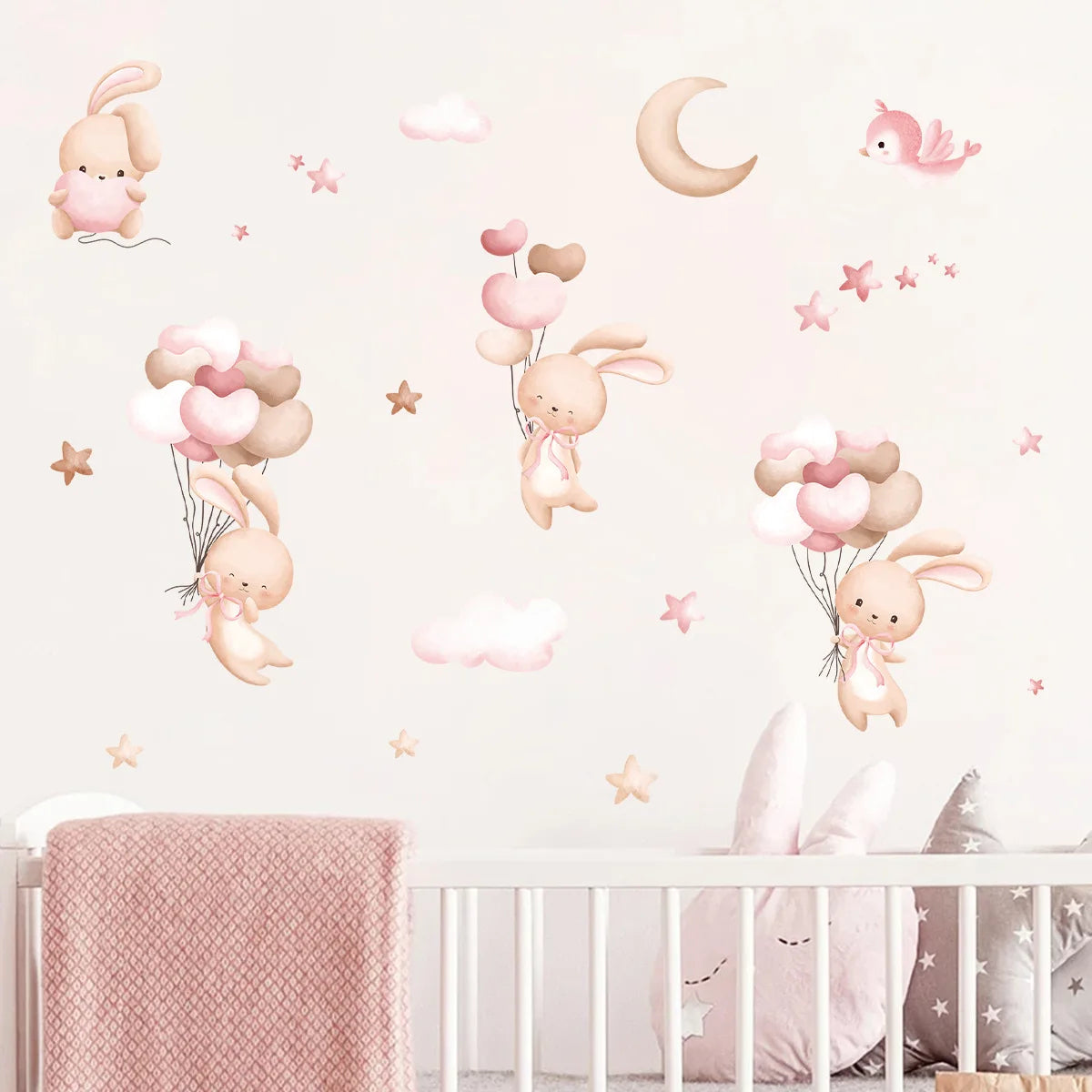 Pink Cartoon Bear Balloon Wall Sticker for Kids Room