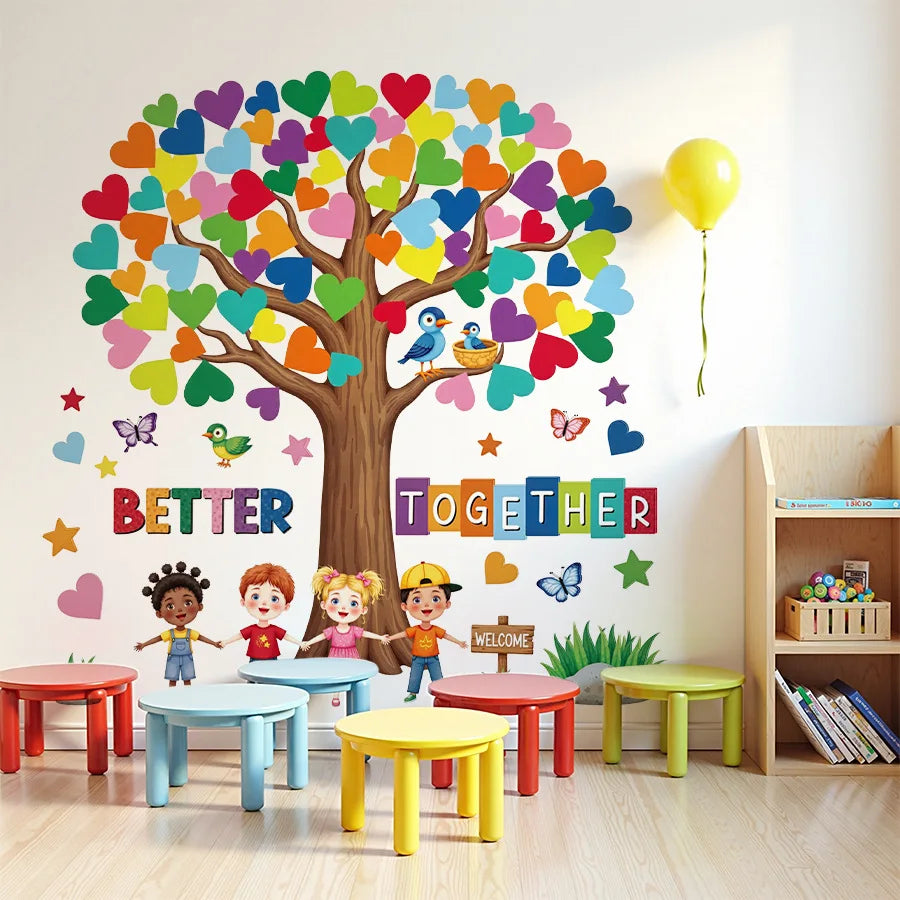 Colorful Heart Tree Wall Sticker for Kids Room & Nursery