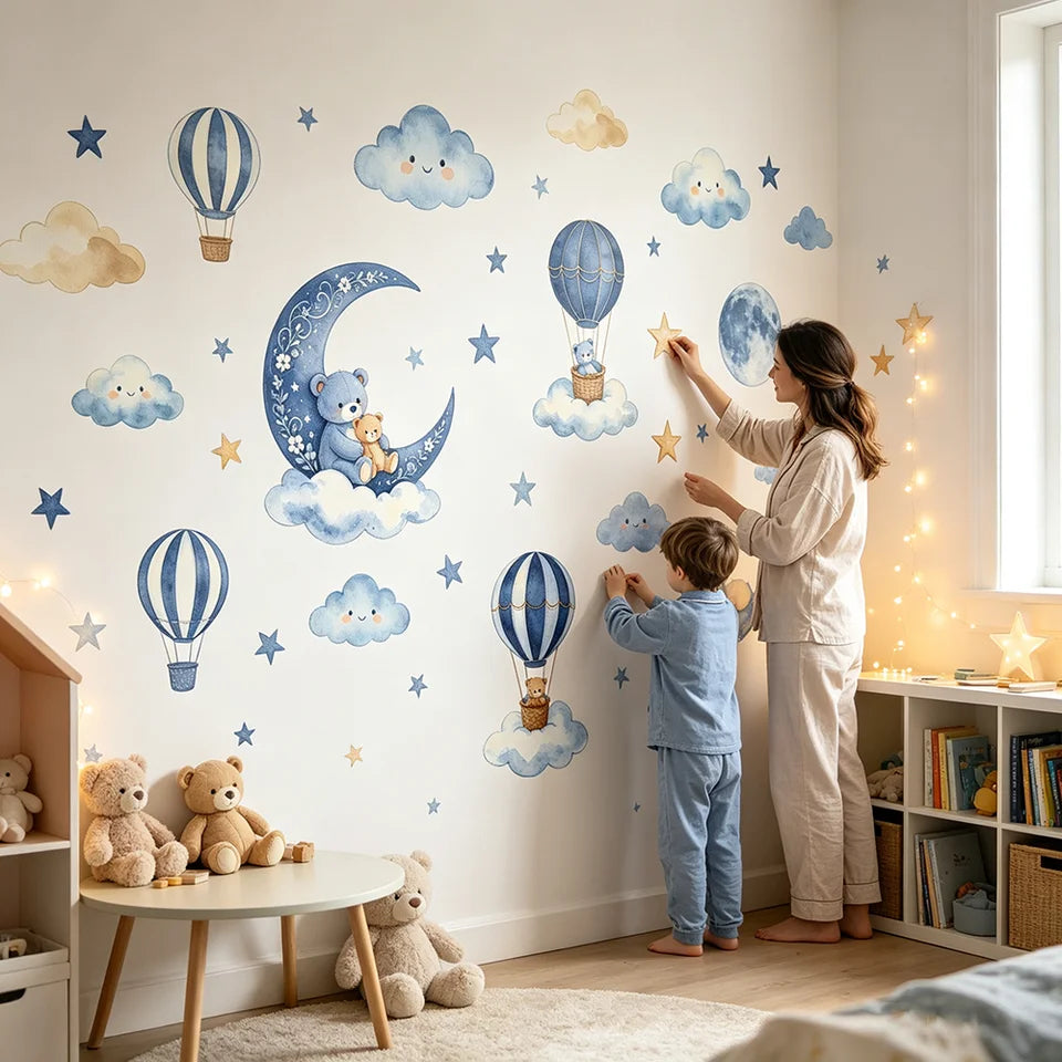 Cute Bear Moon & Star Wall Stickers for Kids Room