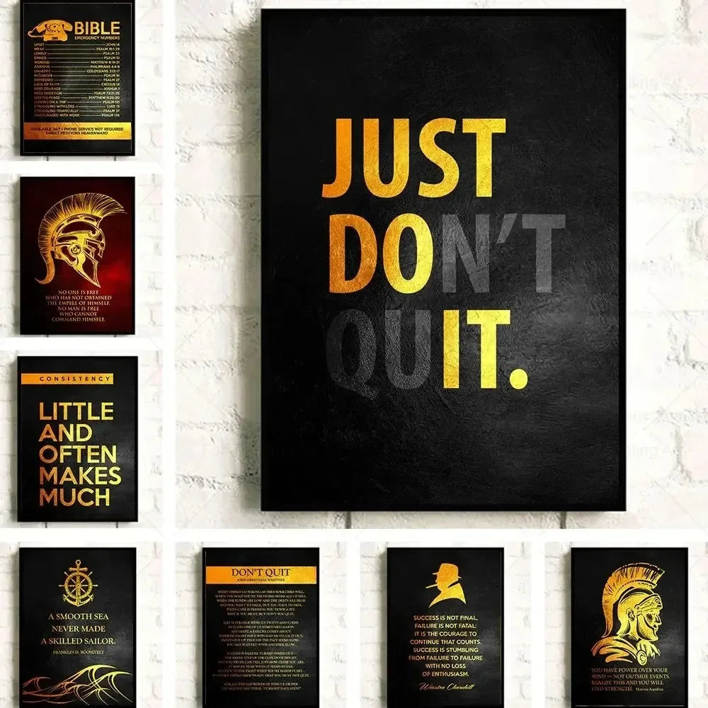 Motivational Quote Wall Art Black & Gold Canvas Poster