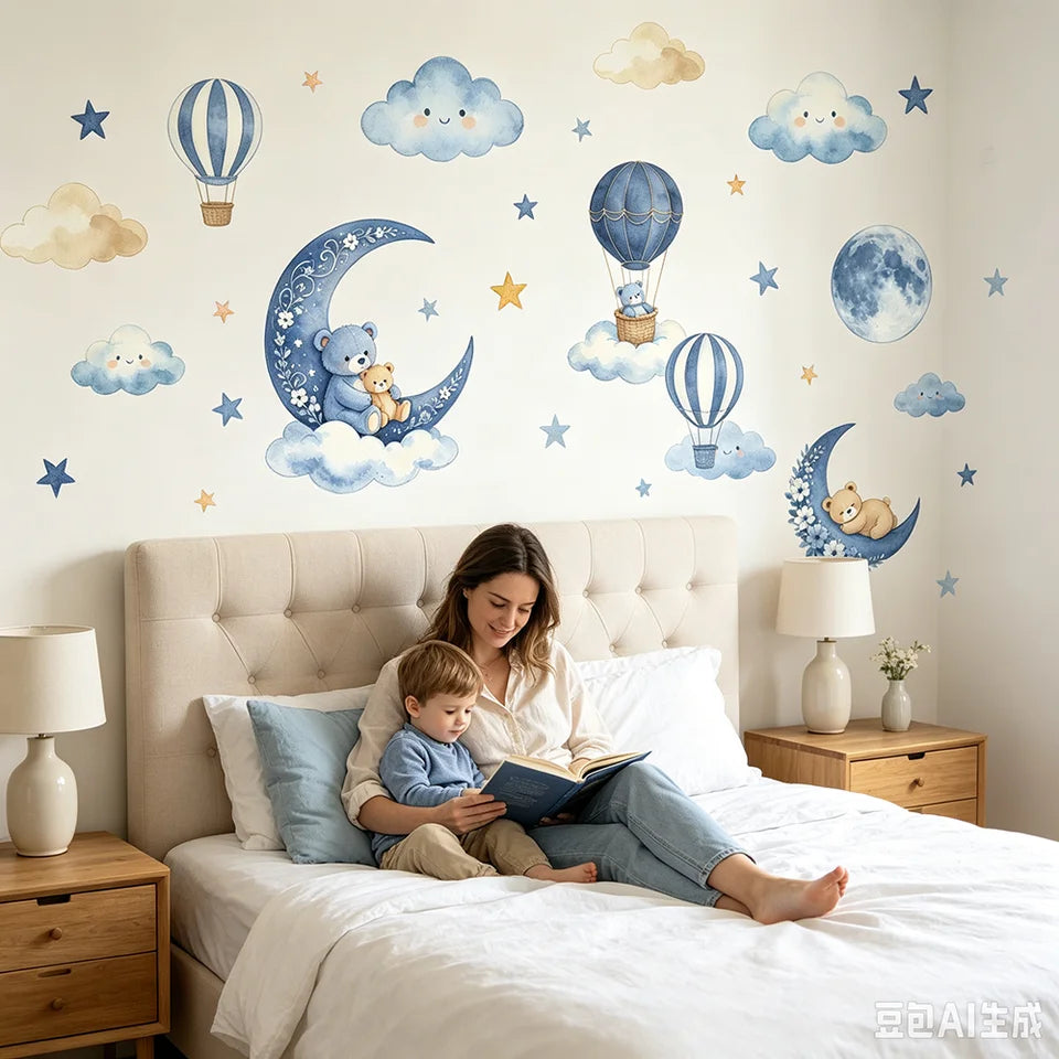 Cute Bear Moon & Star Wall Stickers for Kids Room