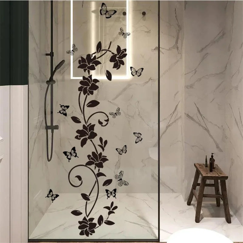 Black Flower & Butterfly Wall Sticker 90x30cm
