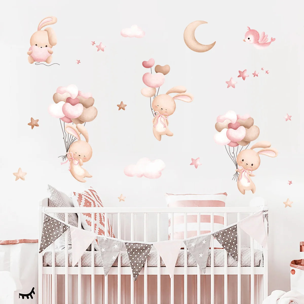 Pink Cartoon Bear Balloon Wall Sticker for Kids Room