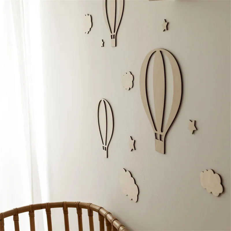 13-Piece Wooden Hot Air Balloon Wall Decor Set for Kids Room