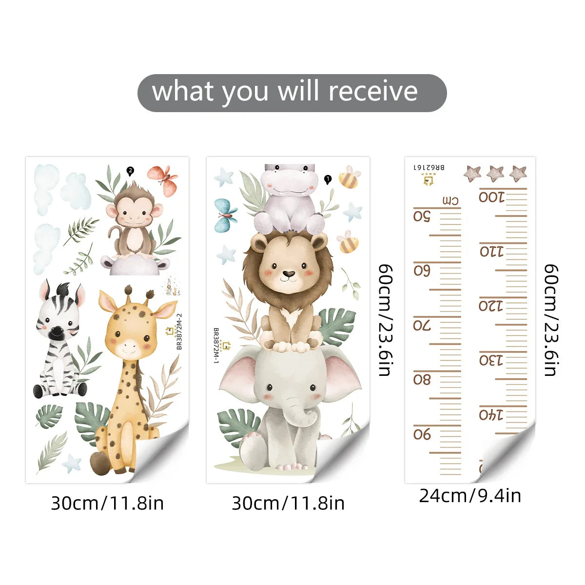 Jungle Safari Animal Growth Chart Wall Sticker for Kids