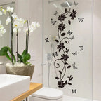 Black Flower & Butterfly Wall Sticker 90x30cm