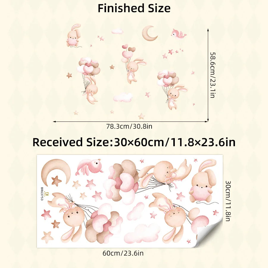Pink Cartoon Bear Balloon Wall Sticker for Kids Room
