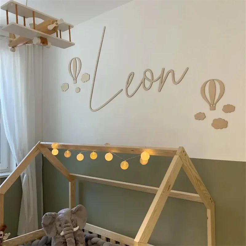 13-Piece Wooden Hot Air Balloon Wall Decor Set for Kids Room