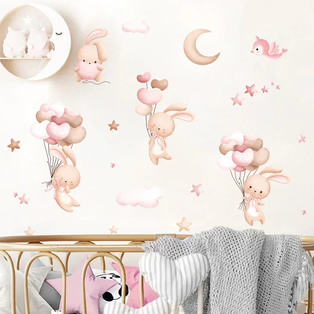 Pink Cartoon Bear Balloon Wall Sticker for Kids Room
