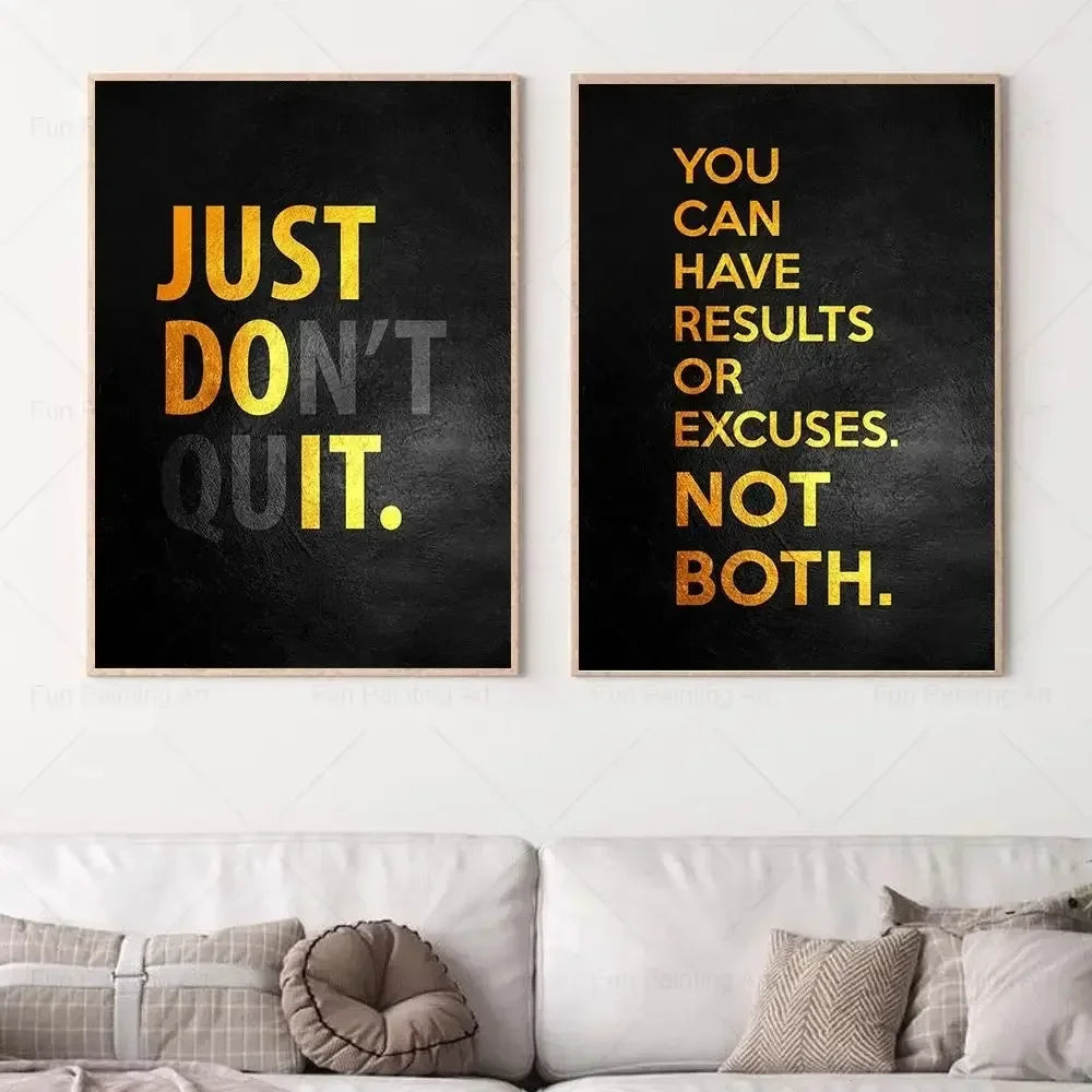 Motivational Quote Wall Art Black & Gold Canvas Poster