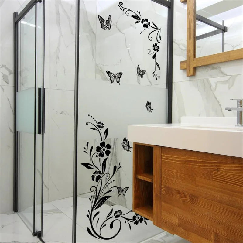 Black Flower & Butterfly Wall Sticker 90x30cm
