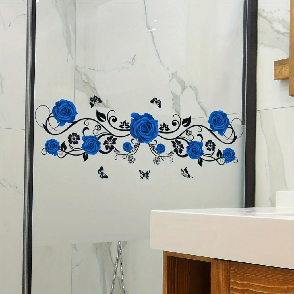 2-Piece Blue Rose Vine Wall & Window Decals