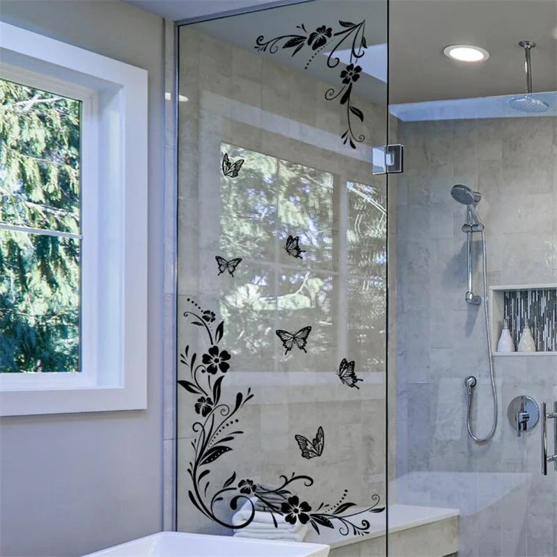 Black Flower & Butterfly Wall Sticker 90x30cm