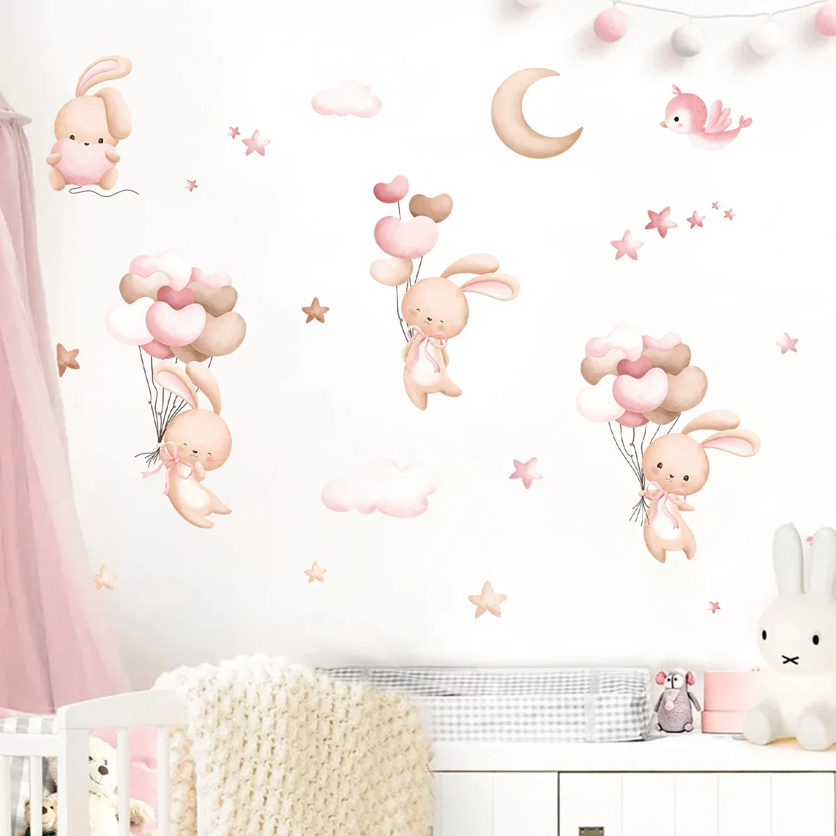 Pink Cartoon Bear Balloon Wall Sticker for Kids Room