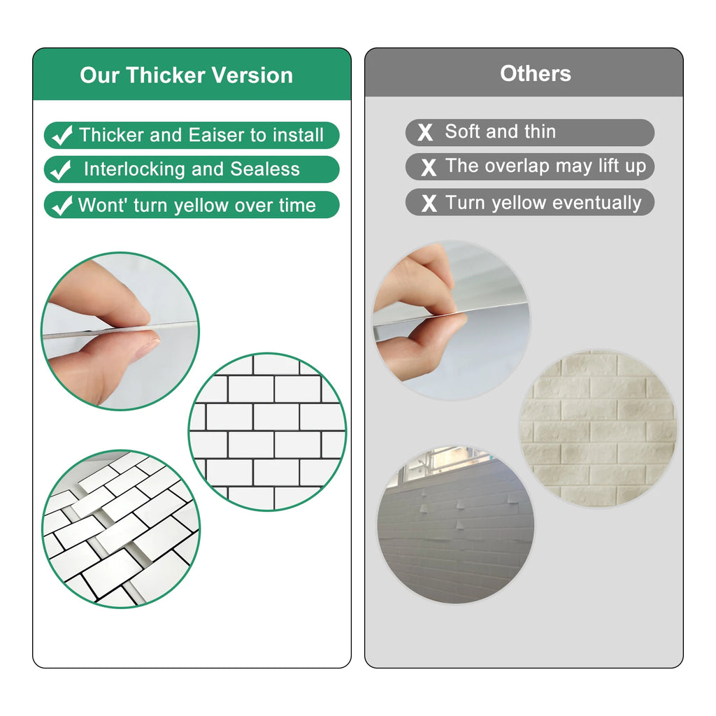 3D Subway Brick Peel & Stick Wall Stickers 10 Sheets