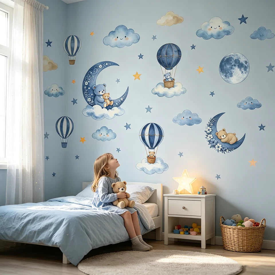 Cute Bear Moon & Star Wall Stickers for Kids Room