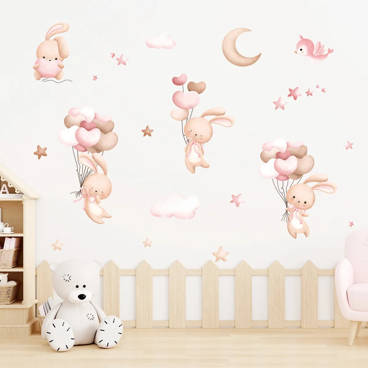 Pink Cartoon Bear Balloon Wall Sticker for Kids Room