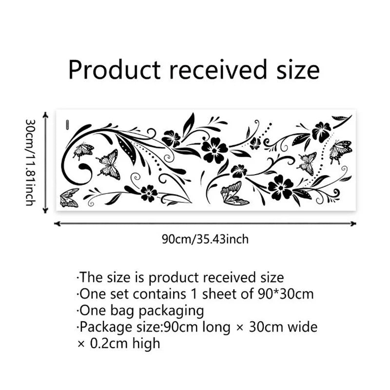 Black Flower & Butterfly Wall Sticker 90x30cm